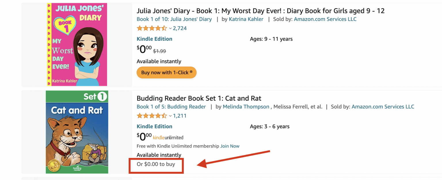 kindle ebook on free promotion showing a display price of "$0.00 to buy"