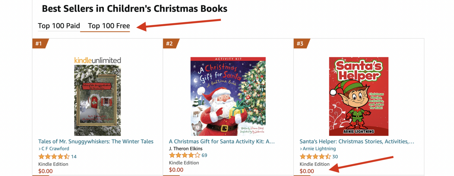 top 100 free bestselling books under free promotion in the Children's Christmas books category on the Amazon kindle store