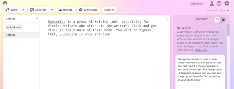 results output of sudowrite ai using the write feature