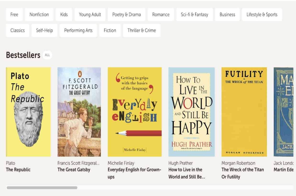 Bookmate ebook paltform homepage hero section showing different books
