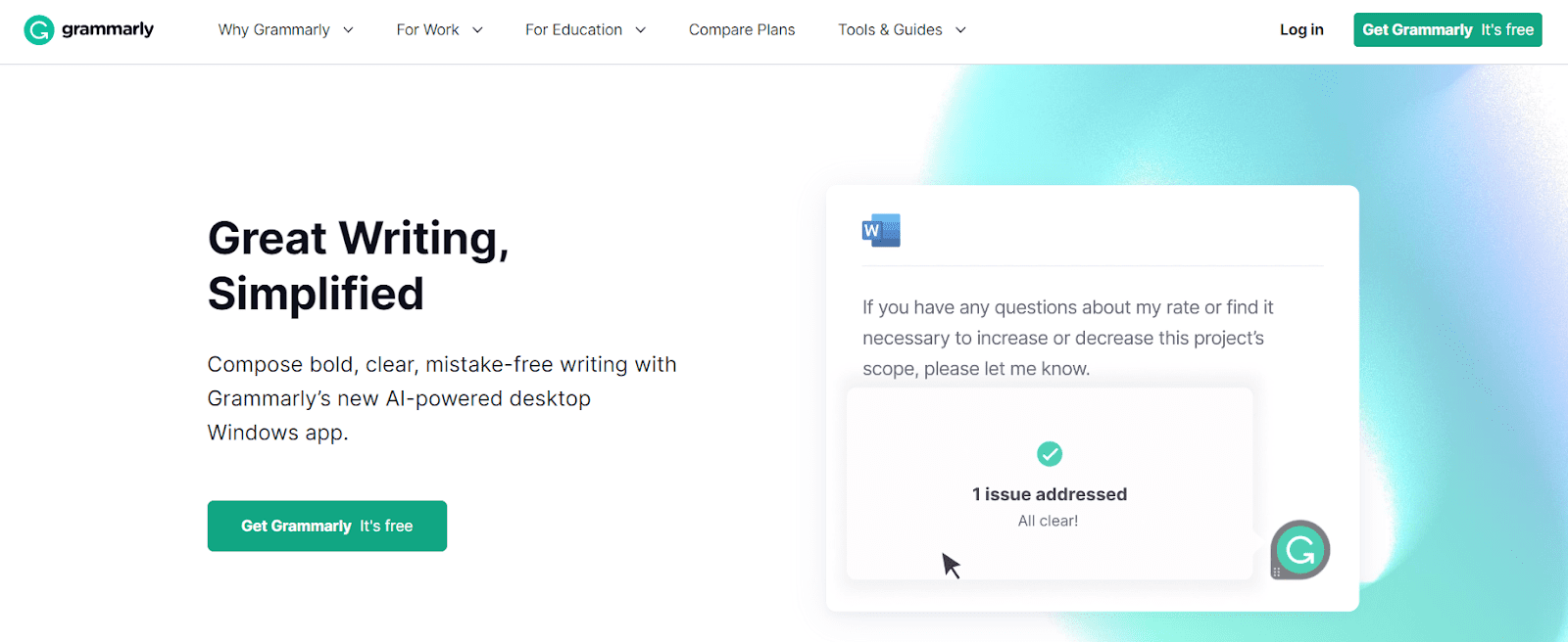 Homepage section of Grammarly tool showing us how we can check grammar errors in our content.