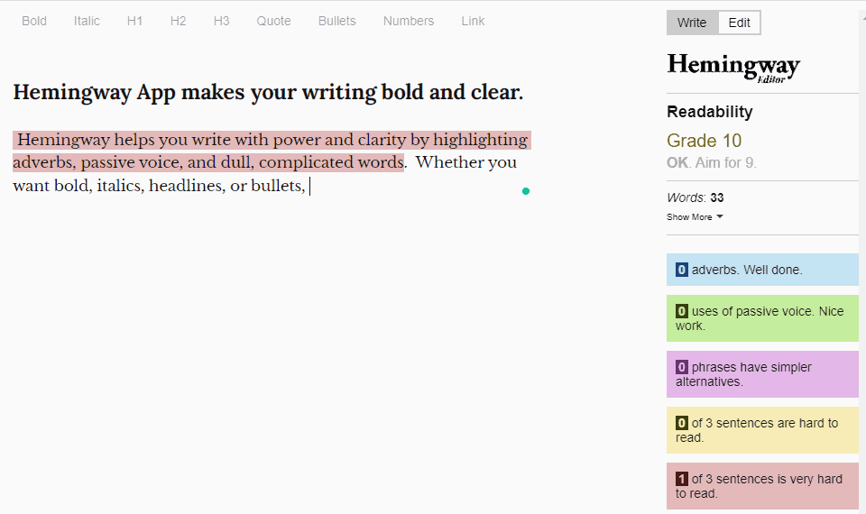 Workspace dashboard to get the perfect writing