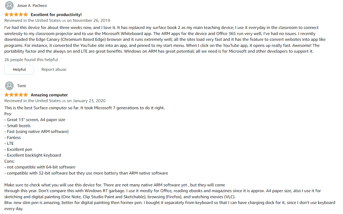 user reviews of the Microsoft Surface Pro X