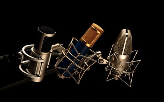 Three different styles of polar pattern type of  microphones in use