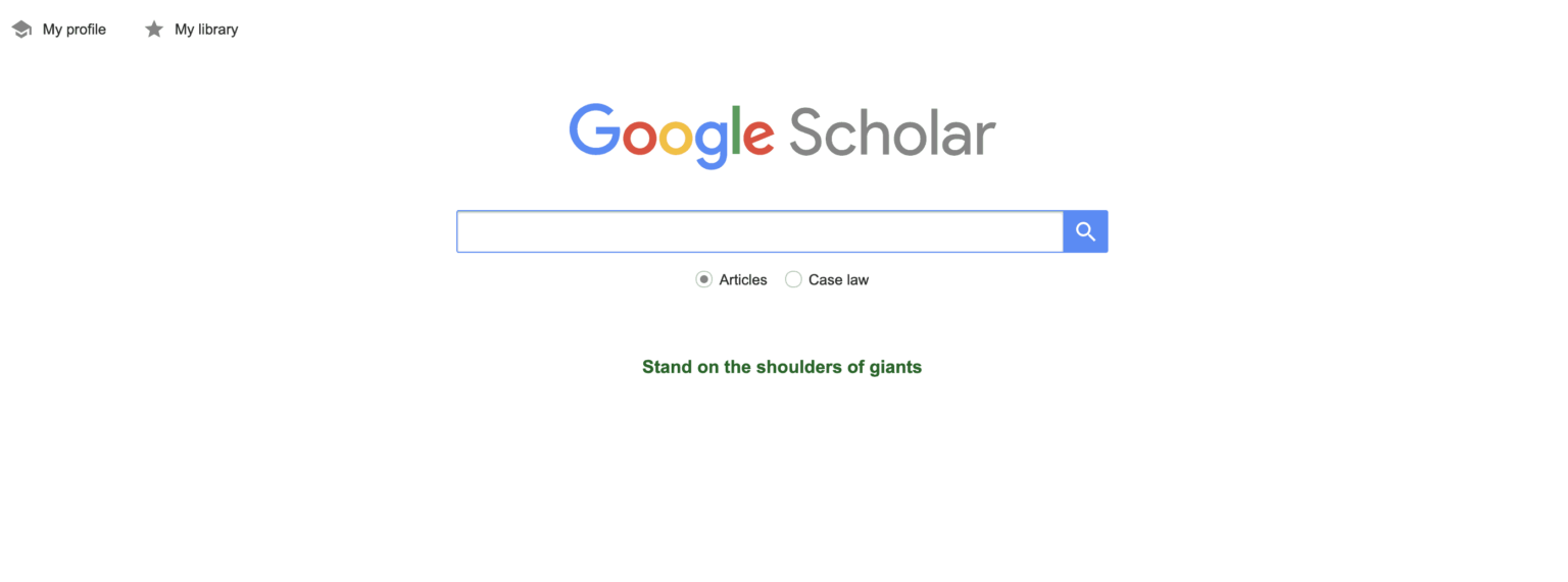 Homepage hero section of Google scholar research website