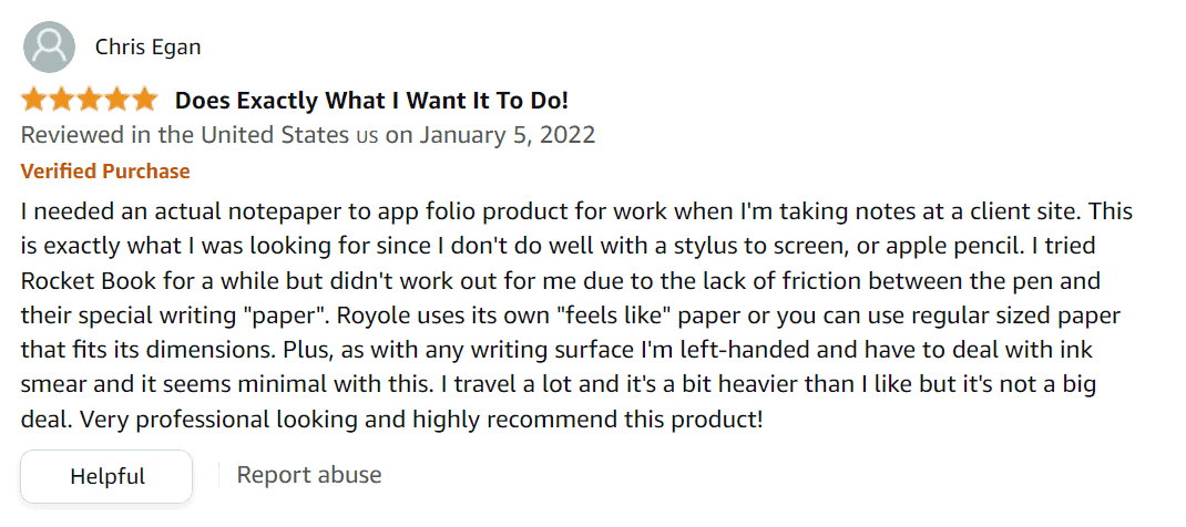 A customer of Royole RoWrite sharing her positive feedback and reviews on amazon