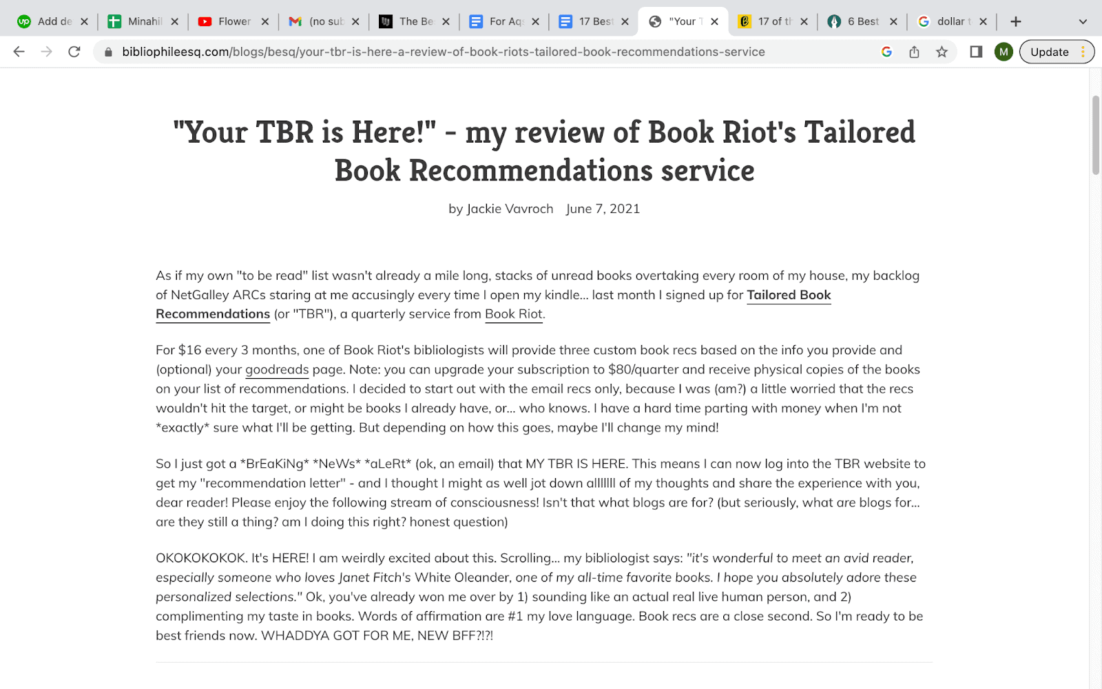 Positive response by a user of Tailored Book Platform