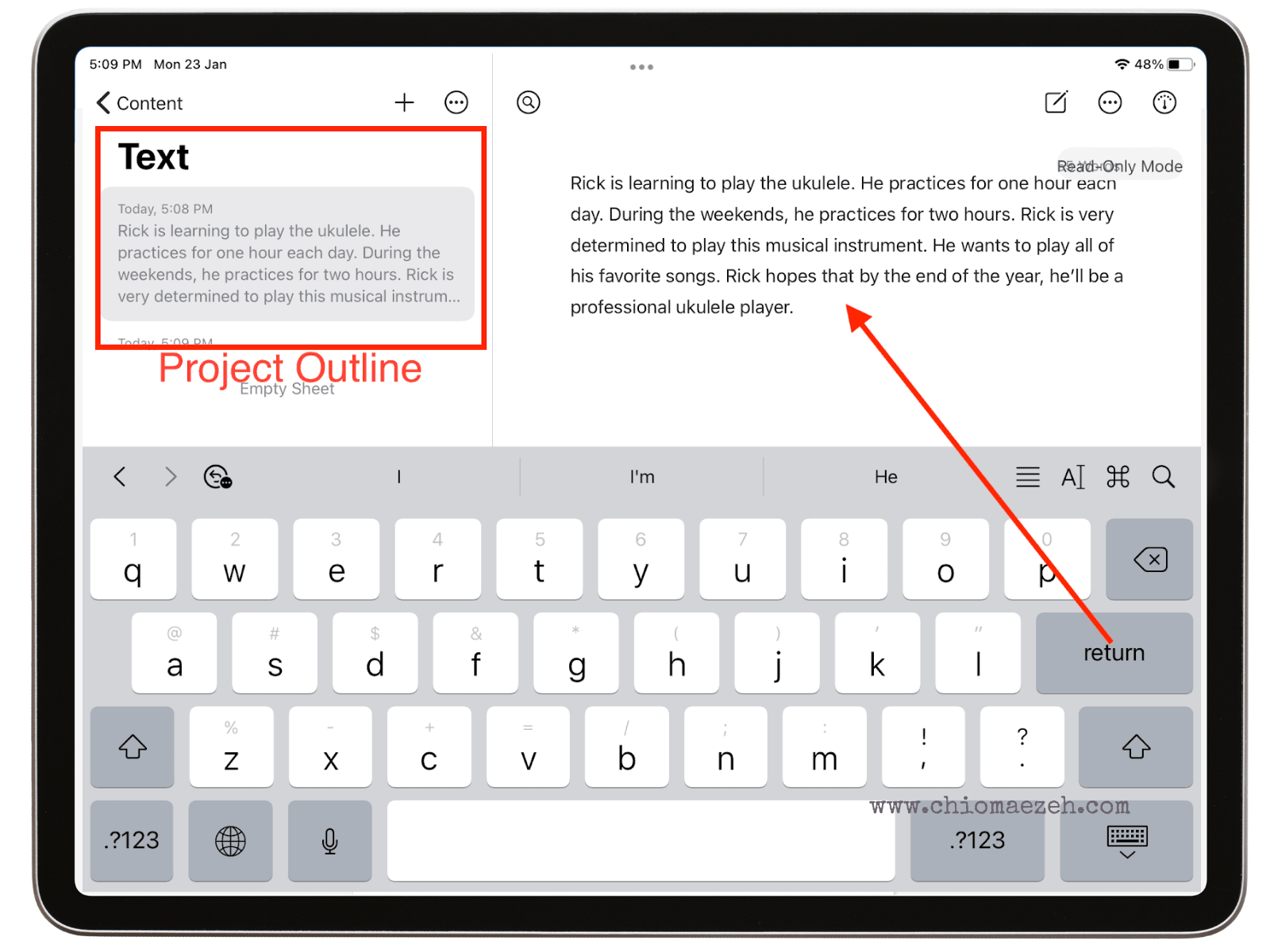 Ulysses, one of the best writing apps for iPad showing special key features