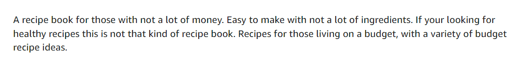 Another example of bad book description from a book "Poor Man’s Cookbook by C Gibson"