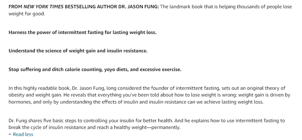 Another example of best book description from a book "The Obesity Code by Dr. Jason Fung"