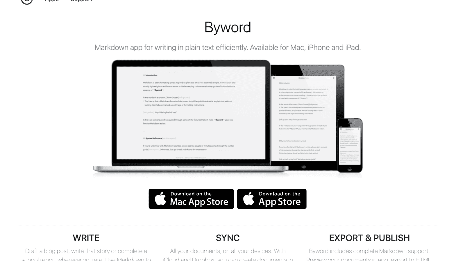 Homepage hero section of Byword software website
