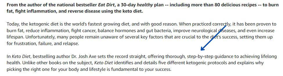 Highlighting of description part of a book named "John Axe’s Keto Diet "