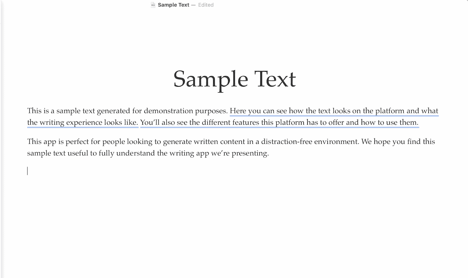 Result output for sample text of typora software