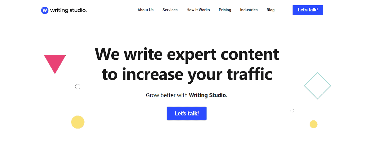 Homepage hero section of Writing Studio 